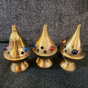 Set Of 3 Brass Incense Burner/ Tea Candle Holder India 4"